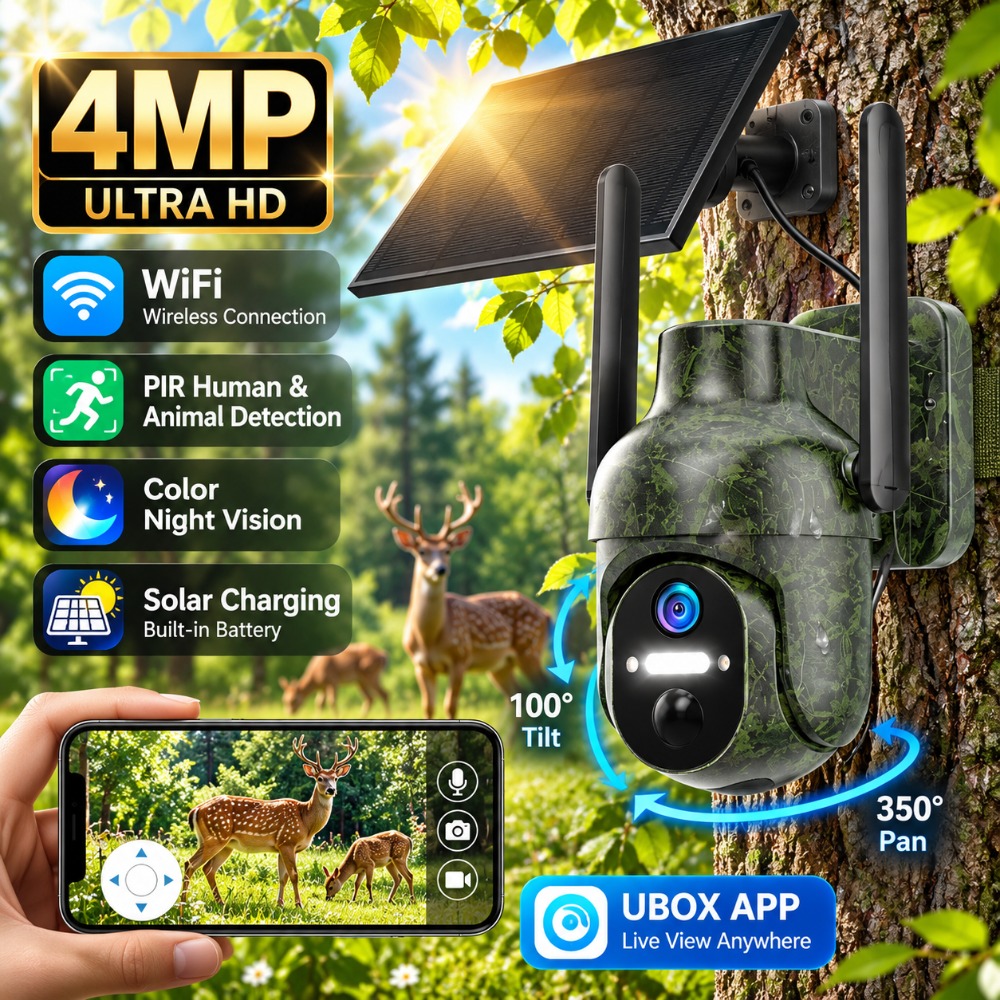 Trail Camera Infrared - Caméra de sécurité solaire Wifi 4MP,
